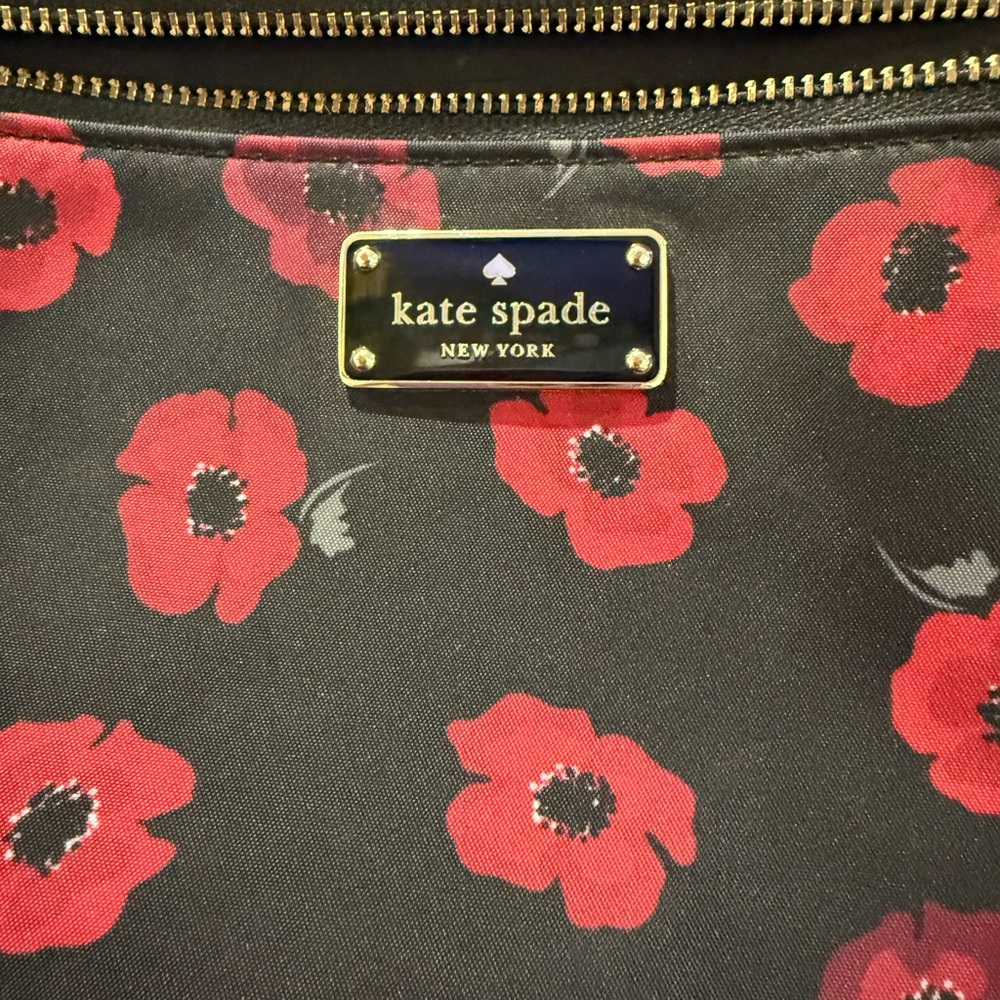 Kate Spade Black and Red Floral Pouch